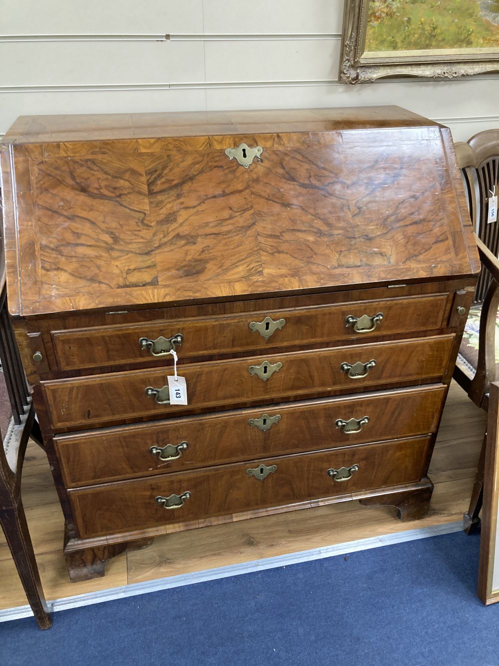 An 18th century walnut bureau, width 91cm depth 50cm height 99cm